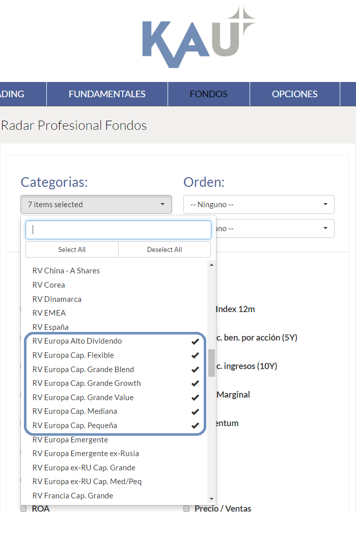 Categorías Fondos